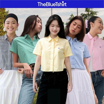 TheBlueTshirt - Áo sơ mi tay ngắn sọc caro phom ngắn cho nữ - BlueMade Boxy Shirt - Women