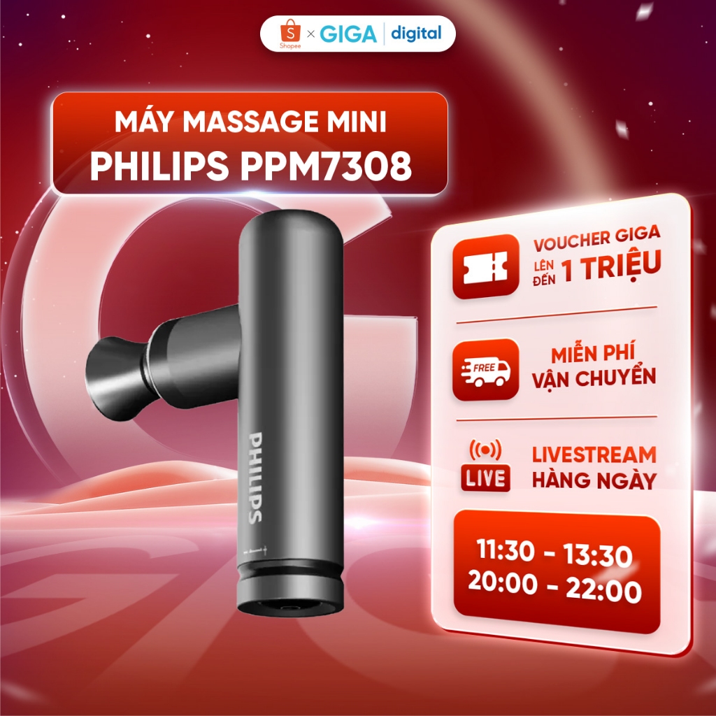 Máy massage mini Philips PPM7308 - Pin 1500mAh - 5 mức độ hoạt động - 4 đầu massage