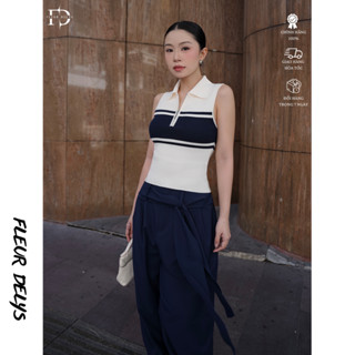 Áo Len Sát Nách Nữ Fleurdelys Màu Trắng Khóa Kéo Kẻ Ngang DLAL185