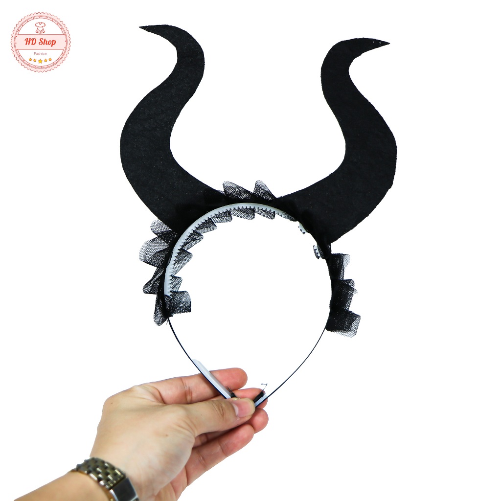 Băng đô sừng Maleficent Halloween viền ren – Cosplay Devil Horn Headband
