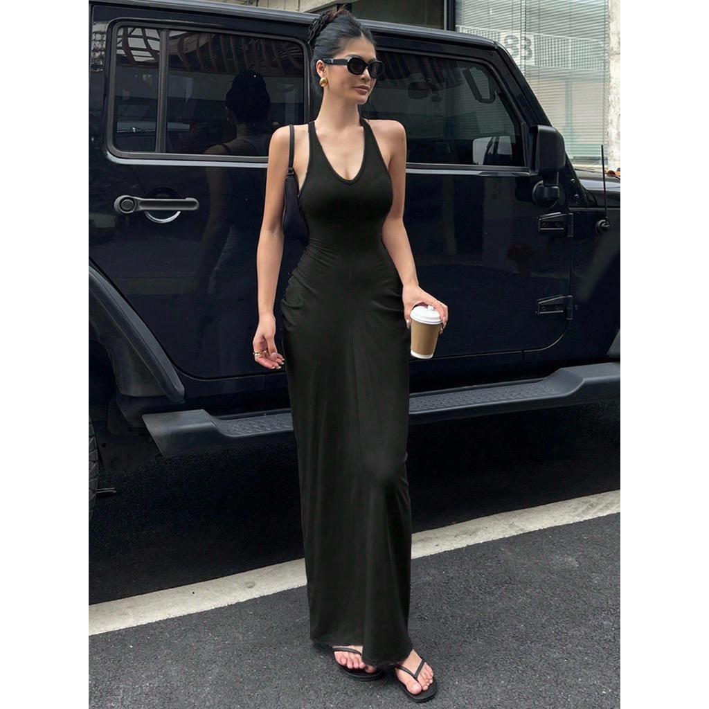 ORDER Váy maxi body ôm dáng dài cổ chữ V