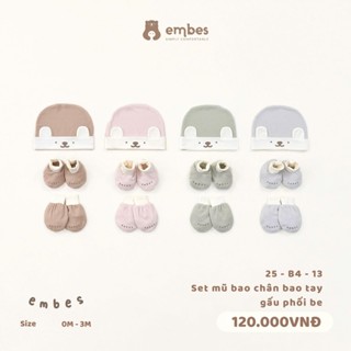 Bao Tay Bao Chân Kèm Mũ Embes, Set 3 Món Phụ Kiện Chất Cotton Mềm Mại Cho Bé Sơ Sinh 0-6 Tháng