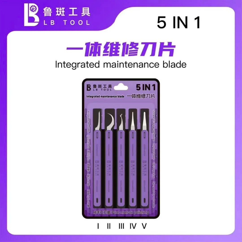 Bộ 5 cán + lưỡi dùng để đục ic/ cạo keo/ nạy cpu/ tháo rời,..Luban LB Tool 5in1