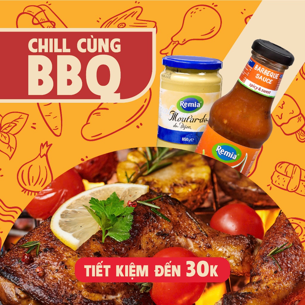 Combo Gia Vị Sốt BBQ Chuẩn Âu | Remia Dijon Mustard 370g + BBQ Sauce 250ml