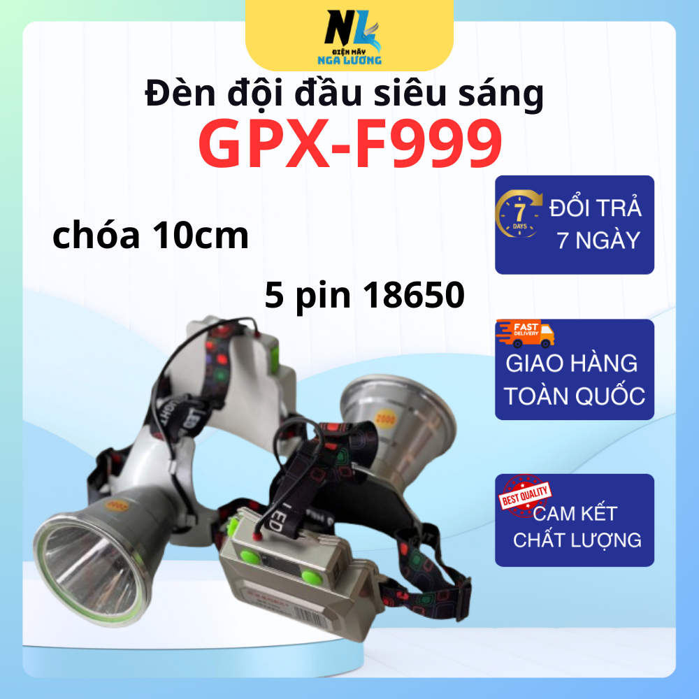Đèn Đội Đầu Siêu Sáng Mã F999 chóa nhôm 10cm , 5cell pin 18650, Sáng Mạnh Pin trâu , chống nước ,đèn