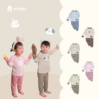 Đồ Bộ Cho Bé Embes, Bộ Quần Áo Dài Tay Thu Đông In Hình Phối Tay Raglan Cho Bé Trai Bé Gái Từ 8-18Kg