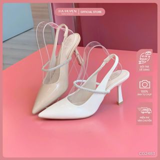 Giày cao gót Slingback nữ HÀ HUYỀN da bóng trơn mũi nhọn quai hậu gót nhọn 7cm - CG2483