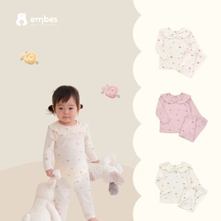 Đồ Bộ Bé Gái Dài Tay Embes, Quần Áo Dài Tay Hoa Nhí Cổ Bèo Chất Thông Hơi Cho Bé Gái Size Từ 8-18Kg