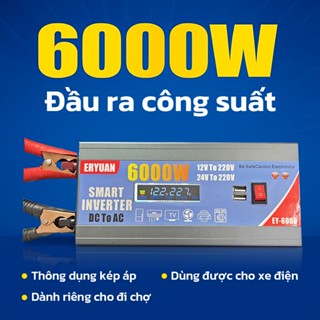  Biến Tần Sóng Sin Chuẩn 6000W - Điện Áp Kép 12V 24V Sang 220V Đầu Ra Ổn Định  Chống Quá Tải 