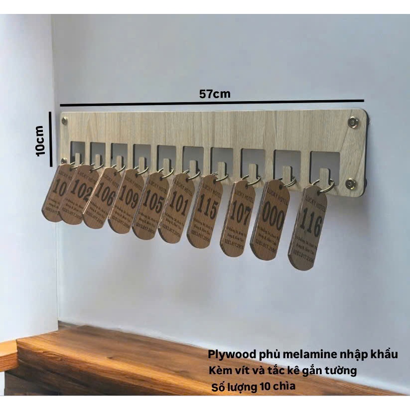 Bảng Gỗ Treo Móc Khóa - Bảng gỗ decor trang trí tường có móc treo chìa khoá 10 chìa - ADECOR