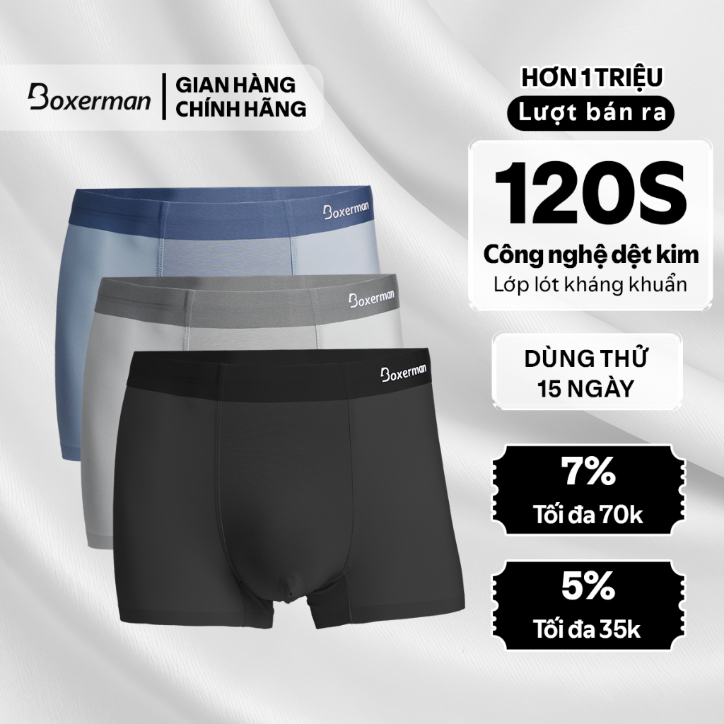 Quần sịp cho nam đùi Profit BOXERMAN , Combo 3 Quần boxer nam thun lạnh, thoáng khí, kháng khuẩn, kh
