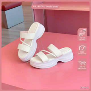  Dép bánh mì nữ HÀ HUYỀN da lì quai ngang độn đế 5cm - DE804 