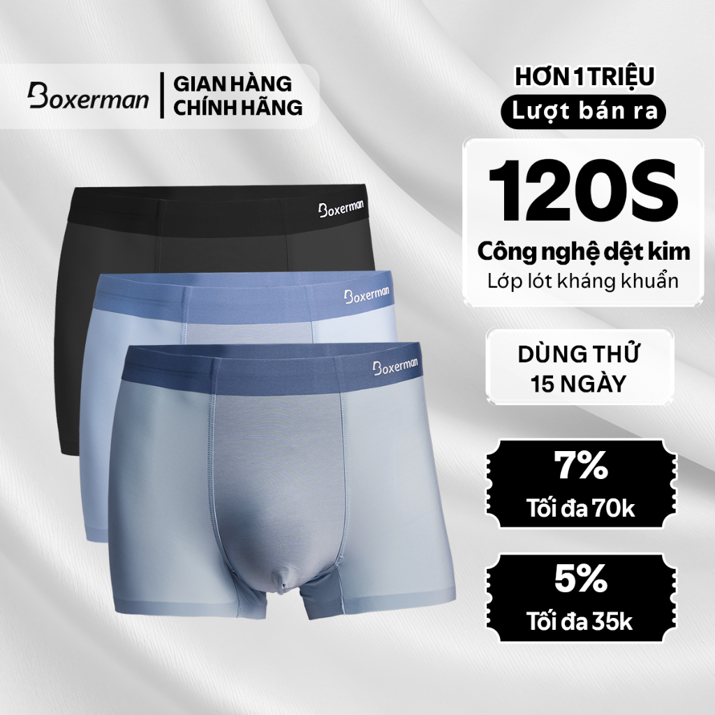 Combo 3 Quần boxer nam PROFIT BOXERMAN thun lạnh cao cấp - quần sịp đùi nam co giãn thoáng khí kháng