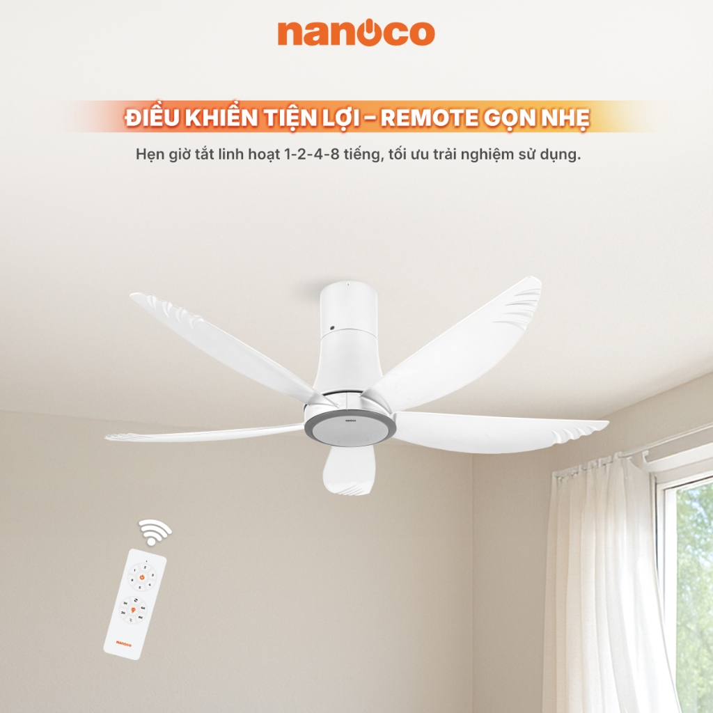 Quạt trần 5 cánh - Đèn Led có remote Nanoco model NCF5653-WL ( Công suất 69W, động cơ DC)