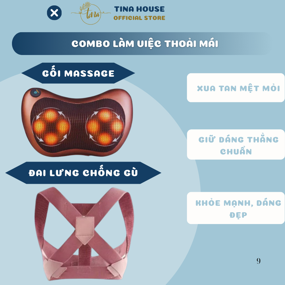 Combo Chống Đau Lưng Cho Dân Văn Phòng - Gối Massage Cao Cấp + Đai Lưng Chống Gù, Combo Thư Giãn Cao Cấp