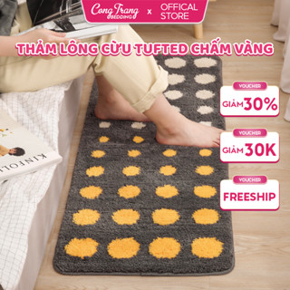 Thảm Chùi Chân Lông Cừu Tufted Chấm Vàng Trải Sàn Phòng Ngủ, Decor Chân Giường - Phong Cách Họa Tiết Hiện Đại