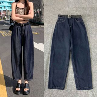 Quần Jean Baggy Bigsize Nữ Cạp Cao 9 Tấc Dày Dặn Xanh Than Trendy Thời Trang Cá Tính- Q557