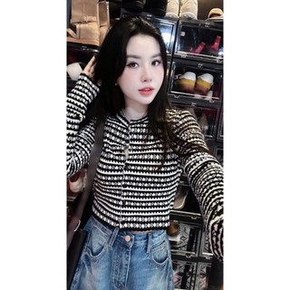  Áo len nữ áo khoác đen sọc hàng QC tay dài mẫu mới hot đi chơi du lịch sang chảnh 