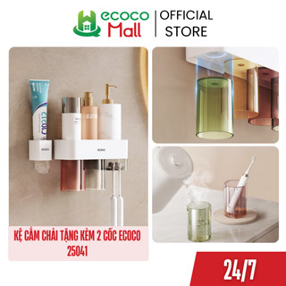  Kệ cắm bàn chải để đồ đa năng ECOCO tặng kèm 2 cốc chịu nhiệt thế hệ mới không cần khoan vít nhựa PP cao cấp 25041 