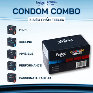 Combo bao cao su Feelex siêu mỏng 5 trong 1 đa dạng, nhiều tính năng, nhiều gel bôi trơn - 15 chiếc bcs