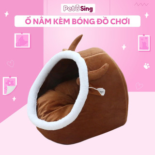  Ổ Nằm Cho Chó Mèo Có Tai Kèm Quả Bông Đồ Chơi - Nệm Chó Mèo Thú Cưng Ngộ Nghĩnh 