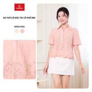 Áo sơ mi nữ CARDINA chất vải thô cổ đức tay lỡ phối ren 5ASL01