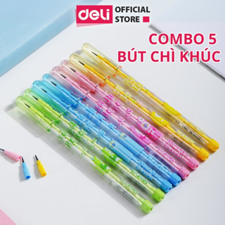 Set 5 Bút Chì Khúc Học Sinh 2B Deli Ngộ Nghĩnh Có Thể Thay Thế Ngòi Cho Bé Tập Viết, Bút Chì Đốt An Toàn Cho Trẻ Cấp 1