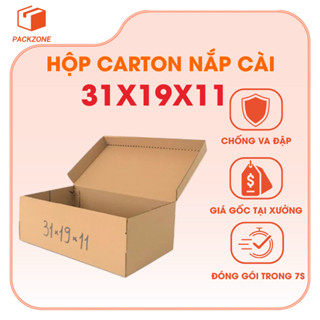  31x19x11 Combo 10 Hộp Carton Nắp Gài Đựng Giày Dép Hộp Giấy Carton 3 Lớp Sóng E Bền Chắc - PACKZONE 