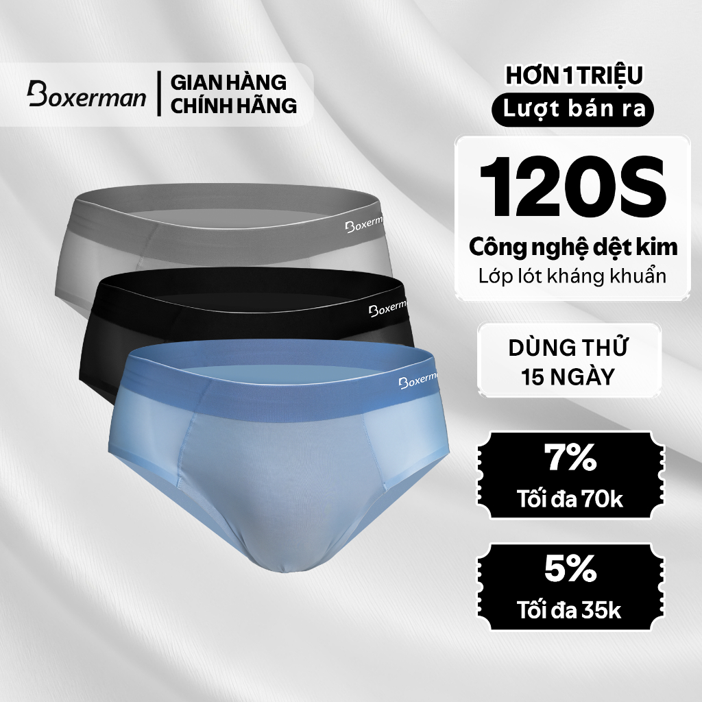 Combo 3 quần sịp nam tam giác SLIP thun lạnh chính hãng, không viền, cao cấp BOXERMAN