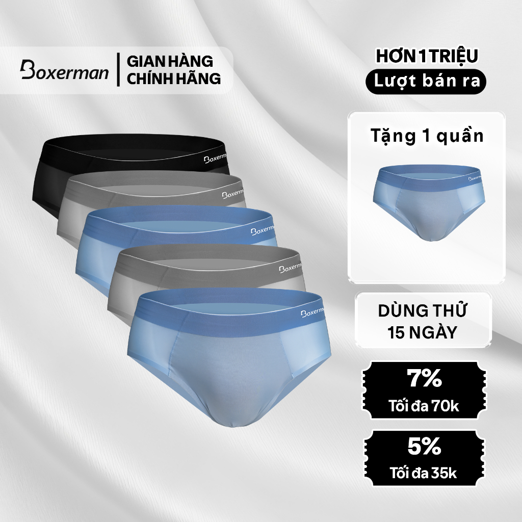 COMBO 5 quần sịp tam giác SLIP cao cấp, chất vải lụa băng mềm mịn BOXERMAN