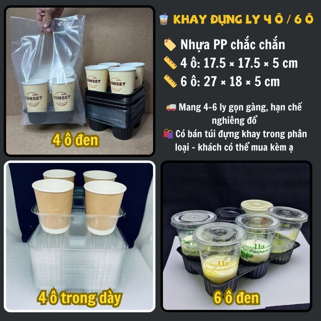 [SỈ RẺ] 100 Khay 4 ô/ 6 ô Đựng Ly Trà Sữa, Cafe, nước ép mang đi/ Khay Takeaway đựng 4 ly, 6 ly/ túi đựng khay