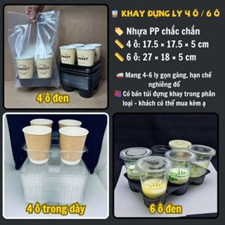 [SỈ RẺ] 100 Khay 4 ô/ 6 ô Đựng Ly Trà Sữa, Cafe, nước ép mang đi/ Khay Takeaway đựng 4 ly, 6 ly/ túi đựng khay