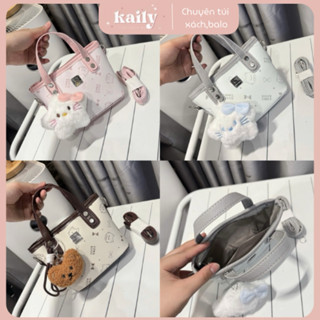 túi đeo chéo, túi đeo vai cầm tay làn mèo nơ mác vuông kitty tặng kèm treo xinh cute dễ thương