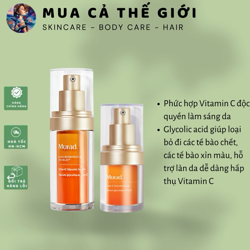 Tinh chất dưỡng sáng da Murad Vita-C Glycolic Serum (Bản Mới) | Vitamin C chống oxy hoá, sáng da