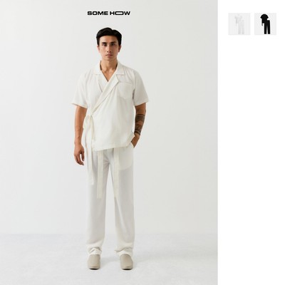  Set Nam Wrap Shirt Long Pant Linen Relaxed, Chất Vải Linen Xược Thoải Mái, SB0055, SOME HOW STORE