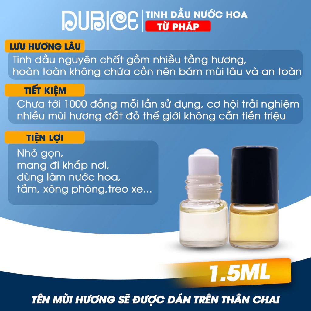 Tinh dầu nước hoa nam nữ Dubice dạng lăn mini 1.5ml hàng cao cấp, 50 mùi phong cách Pháp lưu hương 12 tiếng | BigBuy360 - bigbuy360.vn