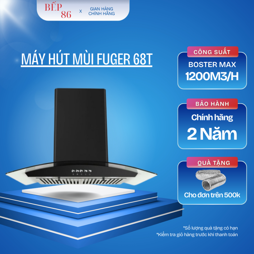 Hút mùi bếp FUGER 68T | Công suất hút 1200m3/h | Thiết kế sang trọng | Bảo hành 2 năm