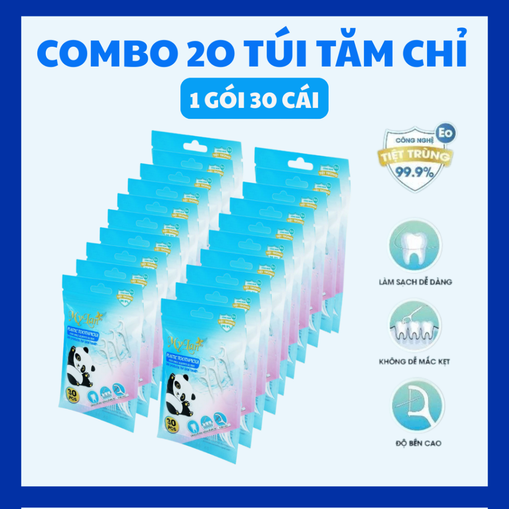 COMBO 20 Túi Tăm Chỉ Nha Khoa MyLan Cao Cấp Tiện Lợi 30 Cái/Túi