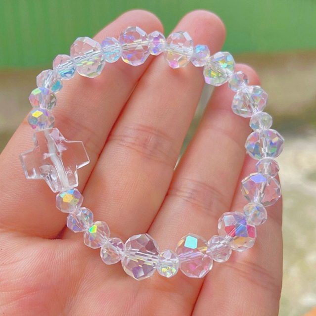 Chuỗi Tràng Hạt Mân Côi đá Pha lê trắng trong ánh cừ