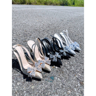  BKL5- Giày cao gót mũi nhọn PHỐI NƠ XOÀN ĐÁ chất da kim tuyến gót cao 7cm 9cm nhà Hami đây ạ 