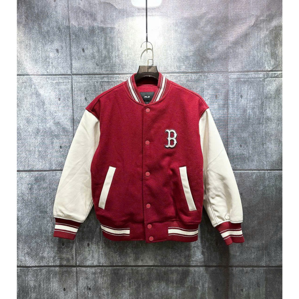 Áo Khoác Bomber Chính Hãng MLB Common Logo Wool Varsity Jacket 3AJPB0131-43WIS Màu Đỏ