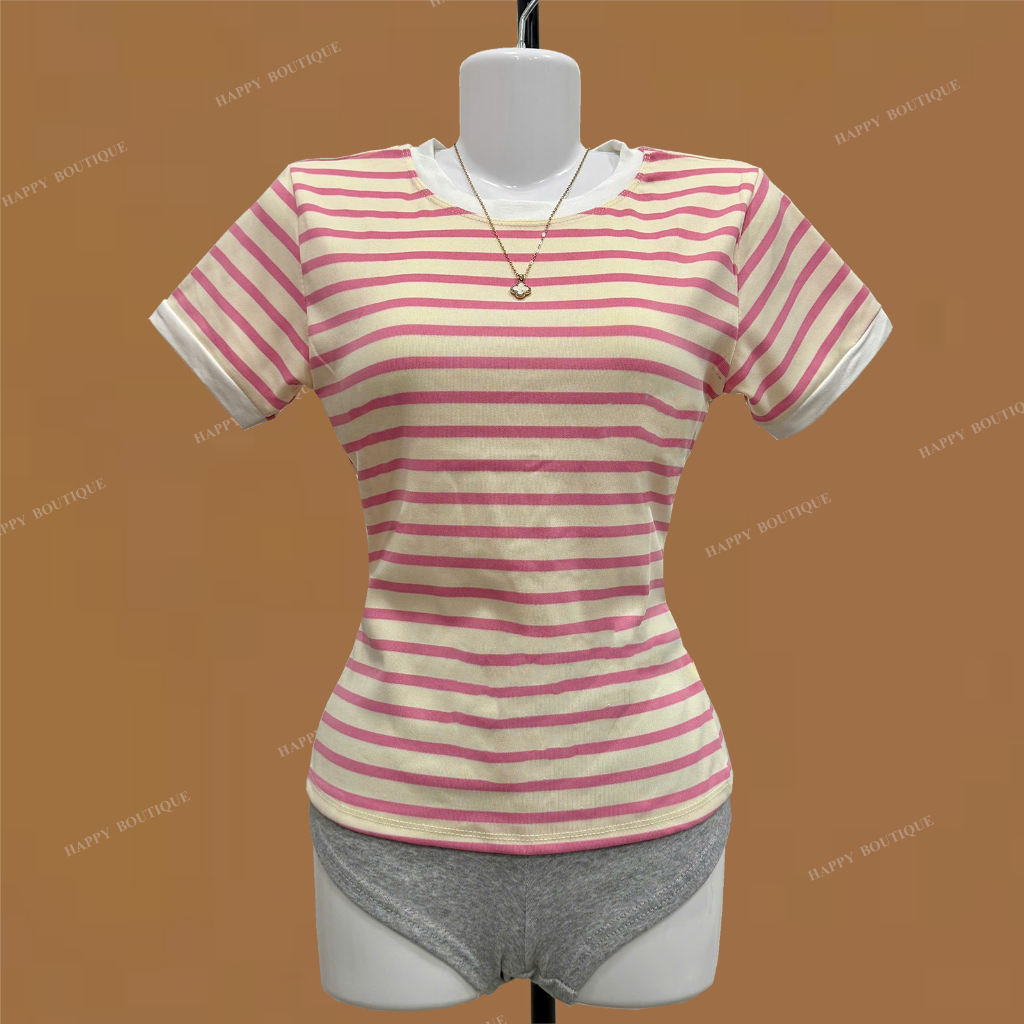 [MỞ BÁN] Áo Thun Sọc Viền Nữ Ôm Dáng Chiết Eo Basic Cotton Mềm Mịn HAPPY BOUTIQUE | BigBuy360 - bigbuy360.vn