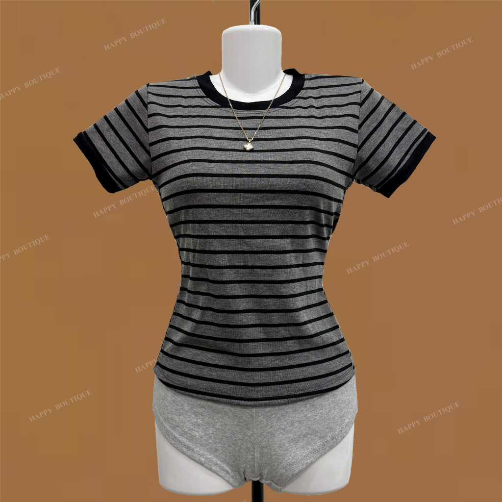 [MỞ BÁN] Áo Thun Sọc Viền Nữ Ôm Dáng Chiết Eo Basic Cotton Mềm Mịn HAPPY BOUTIQUE | BigBuy360 - bigbuy360.vn