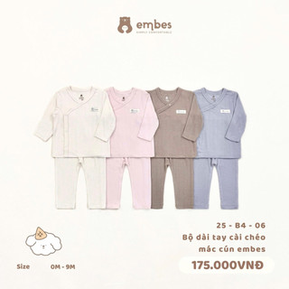 Bộ dài tay thông hơi cài chéo mác cún Embes 25-B4-06 cho bé sơ sinh.Bộ đồ dài tay sơ sinh cho bé