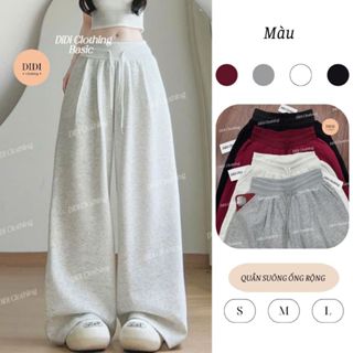  Quần Suông nữ ống rộng cạp cao bo chun - hack eo siu nhỏ - Quần suông nỉ 2 da xếp ly - 145 