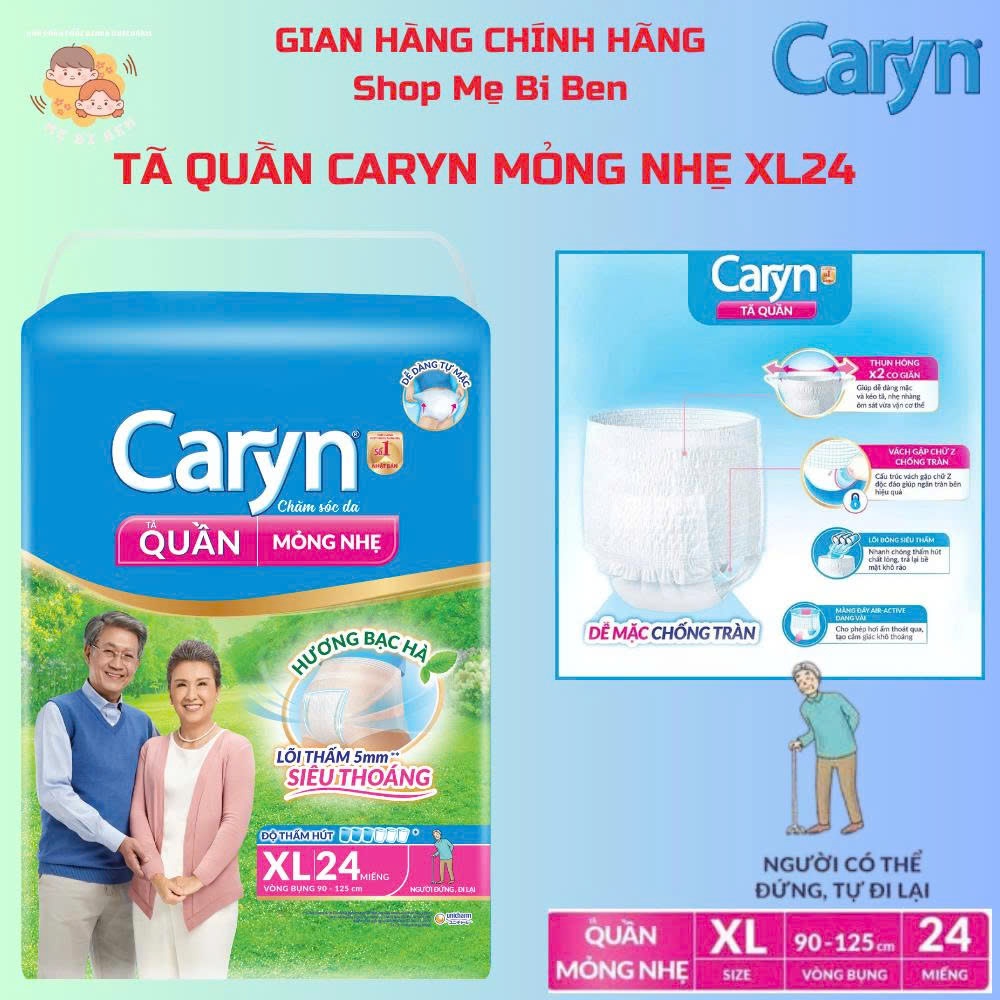 Tã Bỉm Quần Người Lớn Caryn Mỏng Nhẹ Chống Tràn Size XL6/XL12/XL24 Miếng