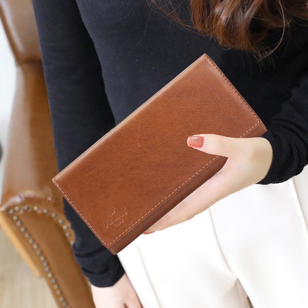 Ví (Bóp) Dài Da Bò Nam Nữ Fujiwa'Style - VD101. Da Bò Mềm Mịn Và Độ Bóng Tự Nhiên. Free Size