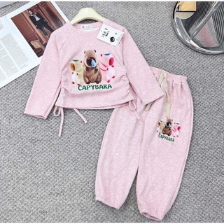  Bộ bé gái lông thỏ labubu thắt eo quần bo gấu chất đẹp mềm mại 8-20kg 