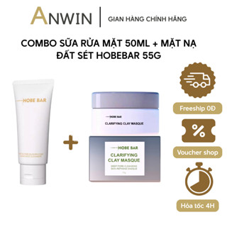  Combo Sữa Rửa Mặt 50ml + Mặt Nạ Đất Sét 55g HOBEBAR – Làm Sạch Sâu Giảm Mụn & Se Khít Lỗ Chân Lông 
