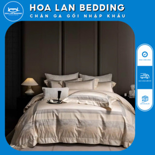 set 4 món chăn ga gối chất gấm thiết kế màu trơn thanh lịch phối viền hoa hoạ tiết leopard sang trọng